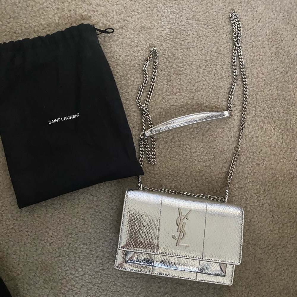 YSL Saint Laurent Wallet Chain Silver snakeskin
